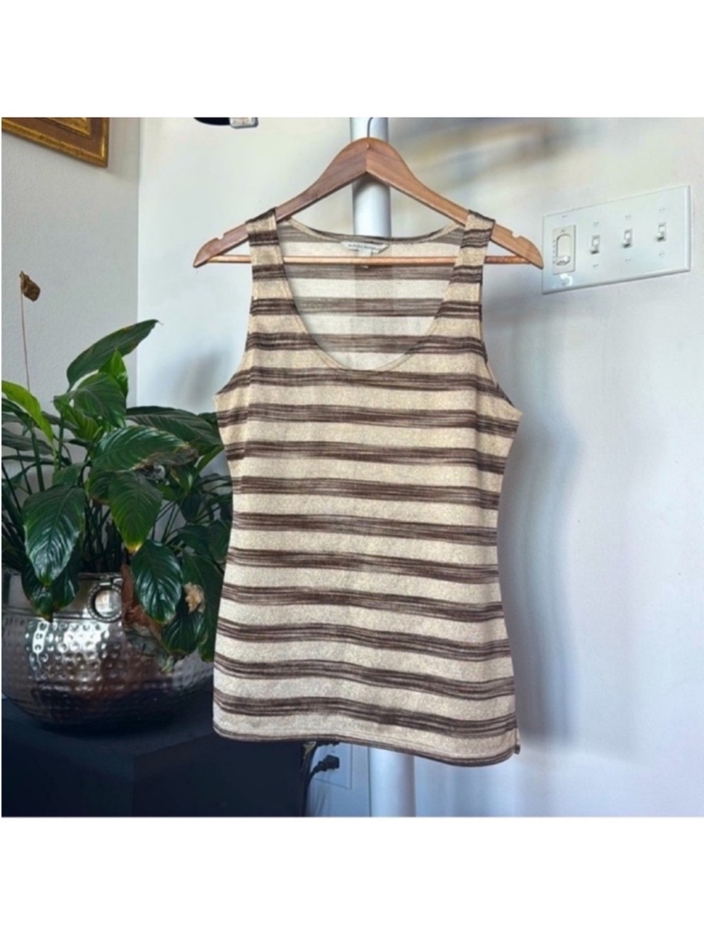 Banana Republic Knit Striped Gold Brown Tank Top/Blouse/Shirt Sz M
